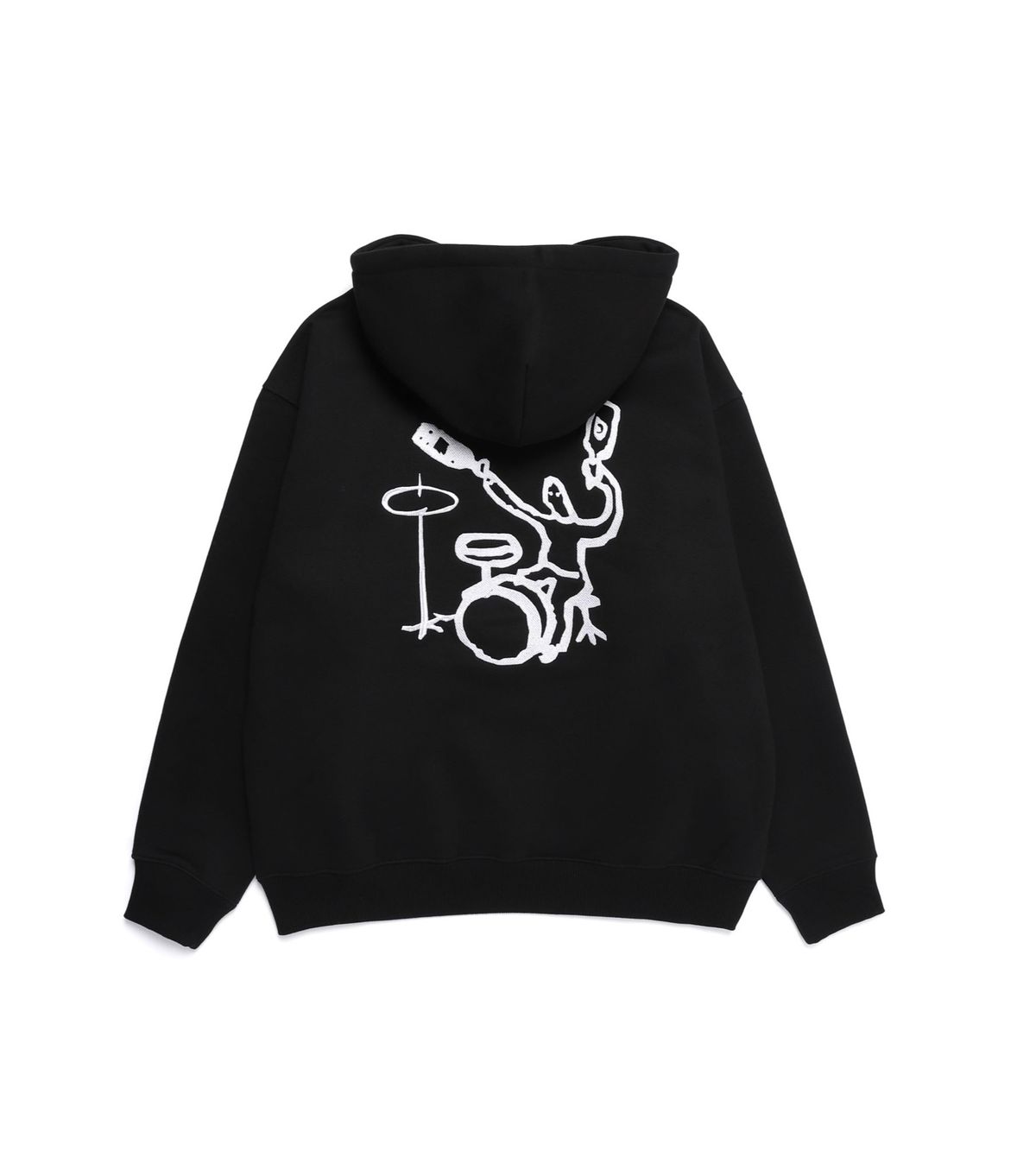 바쥬비쥬(BAJOO BIJOO) WINE ROCKS EMBROIDERY OVER-FIT HOODIE [BLACK]