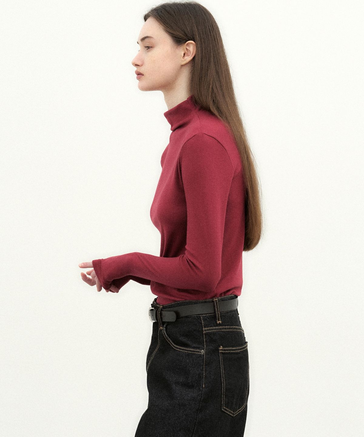 닉앤니콜(NICK&NICOLE) [ESSENTIAL] HIGH NECK SLIM TOP_RED
