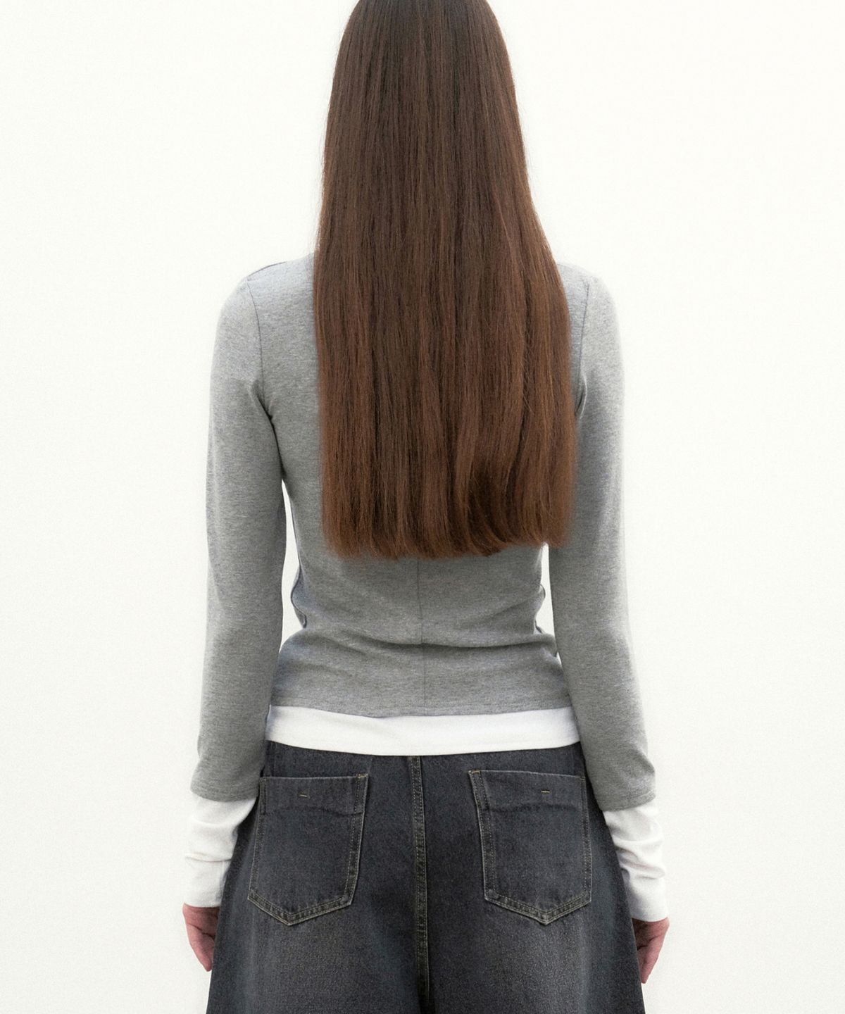 닉앤니콜(NICK&NICOLE) LAYERED PINTUCK LONG SLEEVE TOP_GRAY