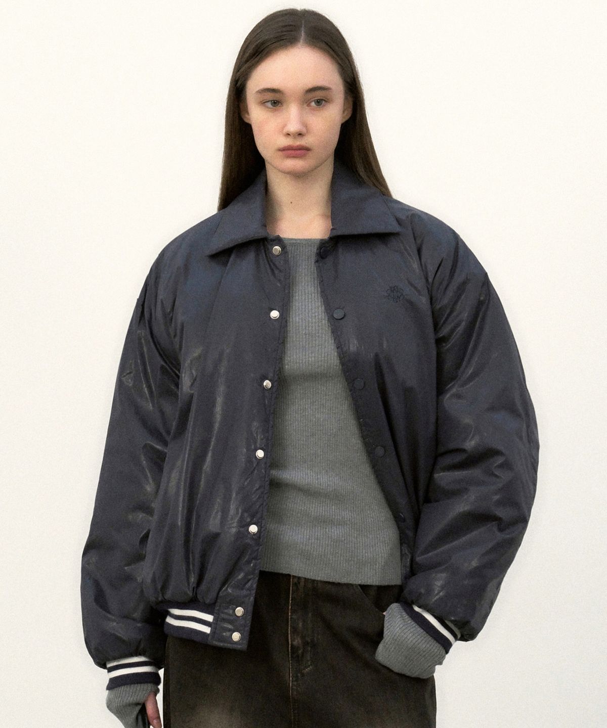 닉앤니콜(NICK&NICOLE) SHINE VARSITY PADDING JUMPER_NAVY