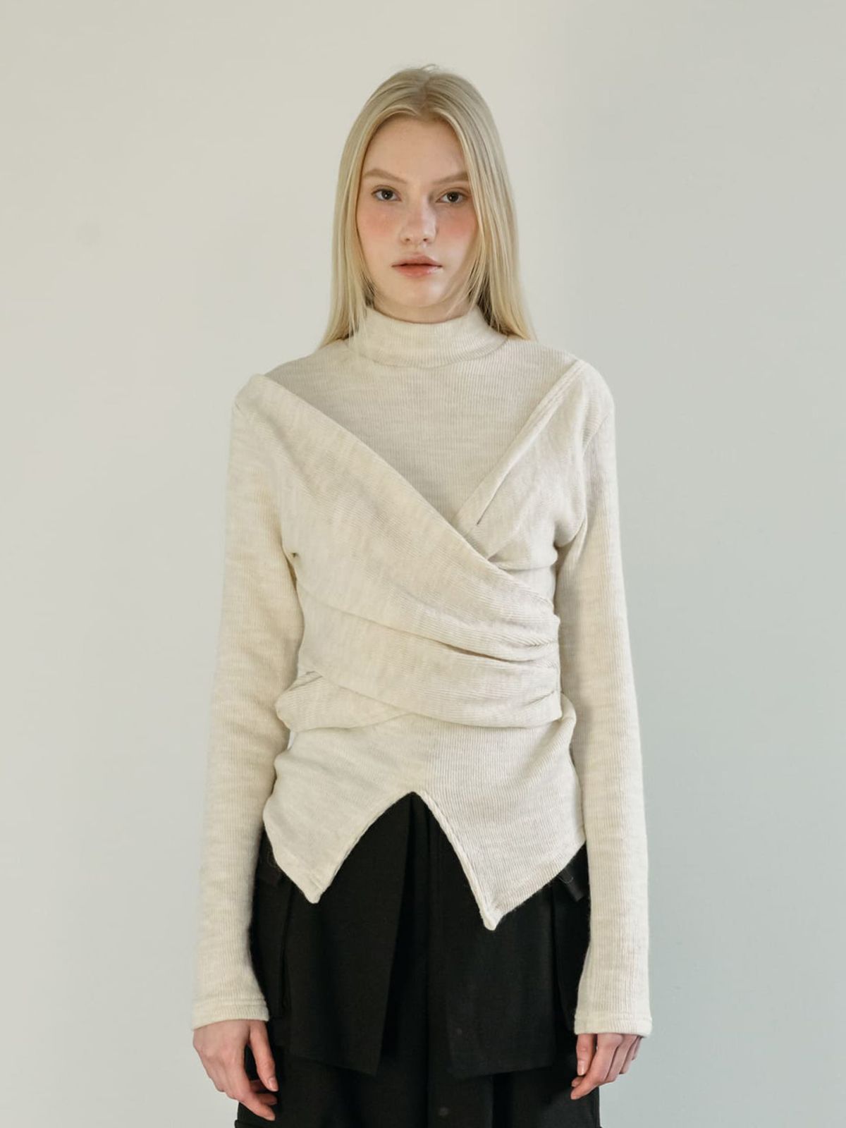 모이페어(MOIFAIRE) LAYERED WRAP T-SHIRT / IVORY