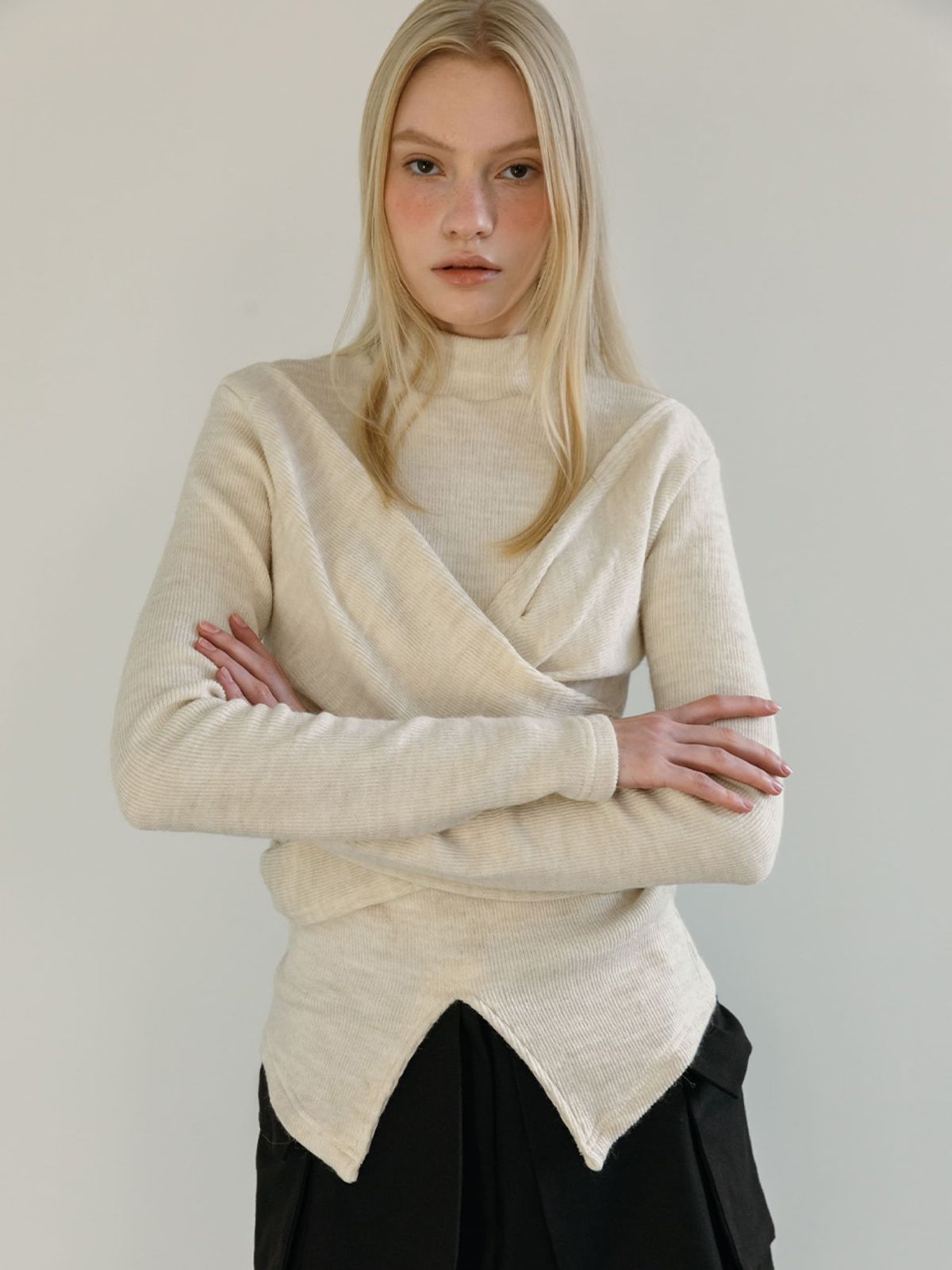 모이페어(MOIFAIRE) LAYERED WRAP T-SHIRT / IVORY