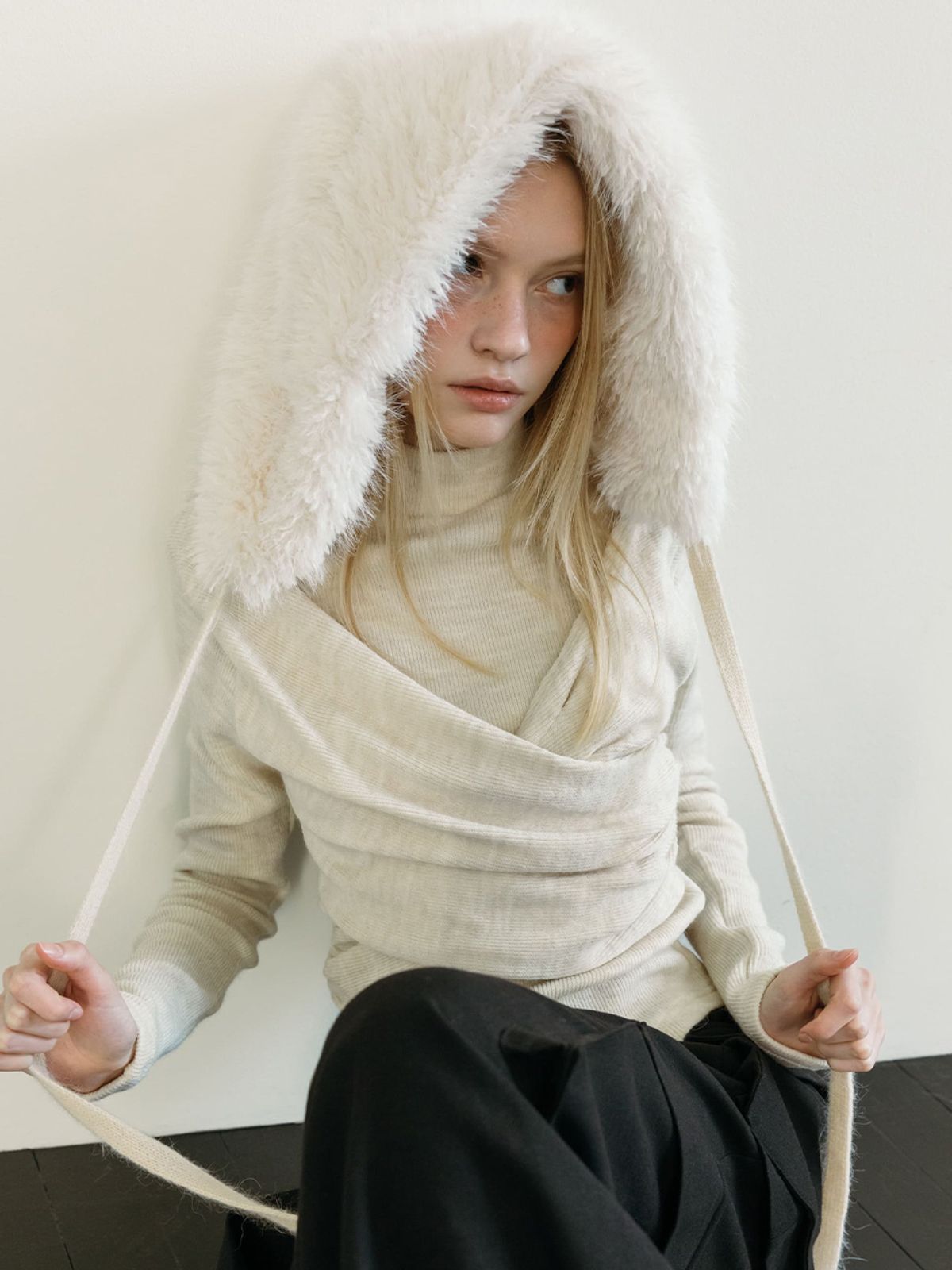 모이페어(MOIFAIRE) LAYERED WRAP T-SHIRT / IVORY