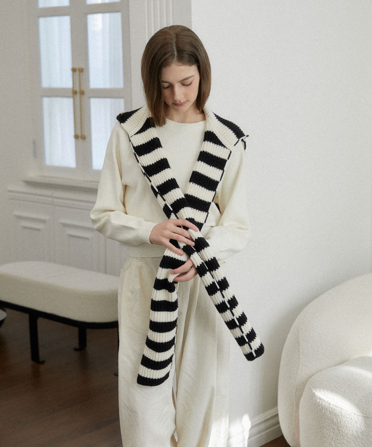 ●TATIANA● Knit Hoodie Shawl Muffler MF8116 3 Colors 500650 MUSINSA | TATIANA Knit Hoodie Shawl Muffler MF8116 Stripe