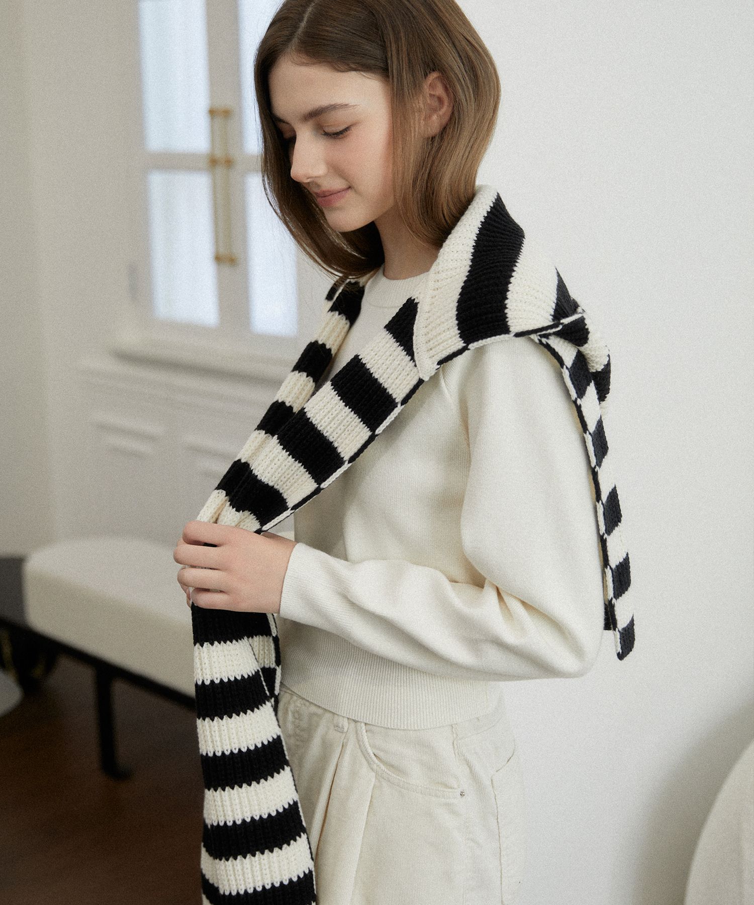 MUSINSA | TATIANA Knit Hoodie Shawl Muffler MF8116 Stripe