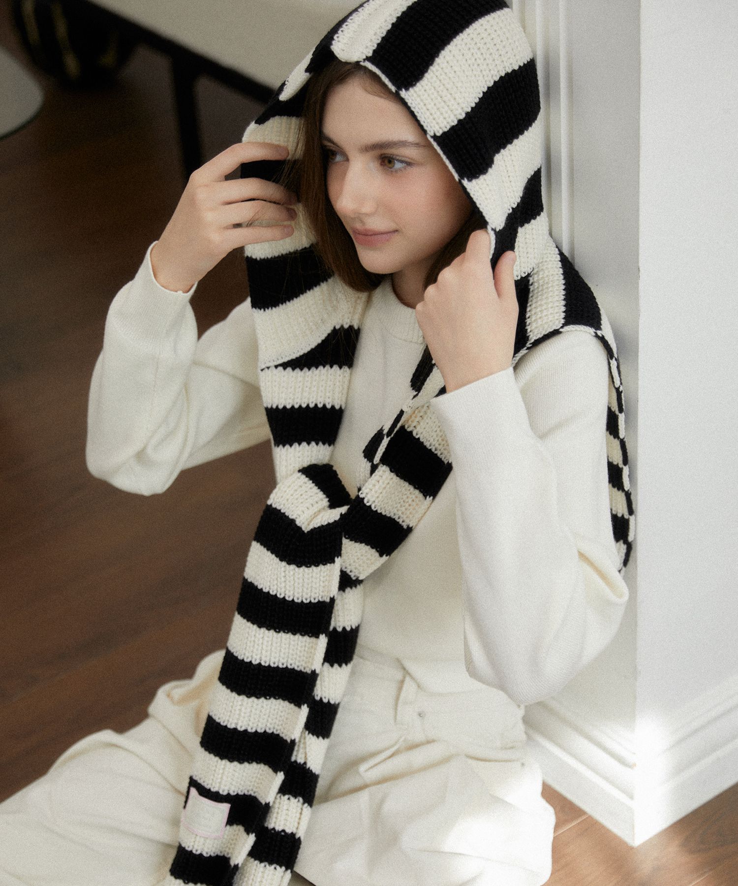 ●TATIANA● Knit Hoodie Shawl Muffler MF8116 3 Colors 500650 MUSINSA | TATIANA Knit Hoodie Shawl Muffler MF8116 Stripe