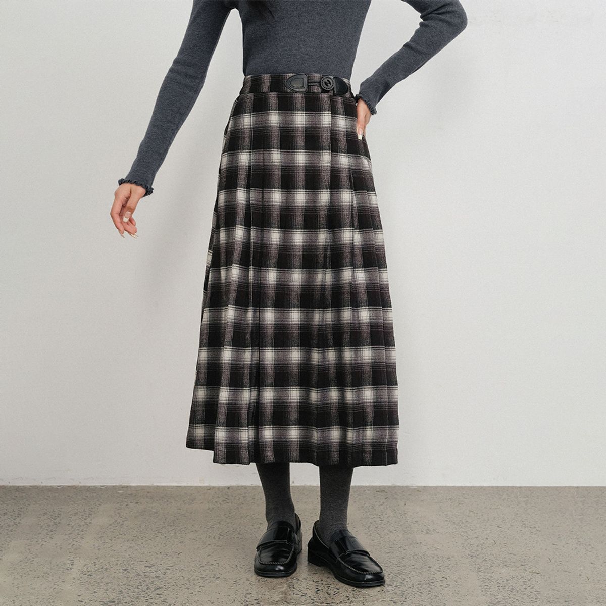 랭썬(LANGSON) LS_Waist point pleated skirt