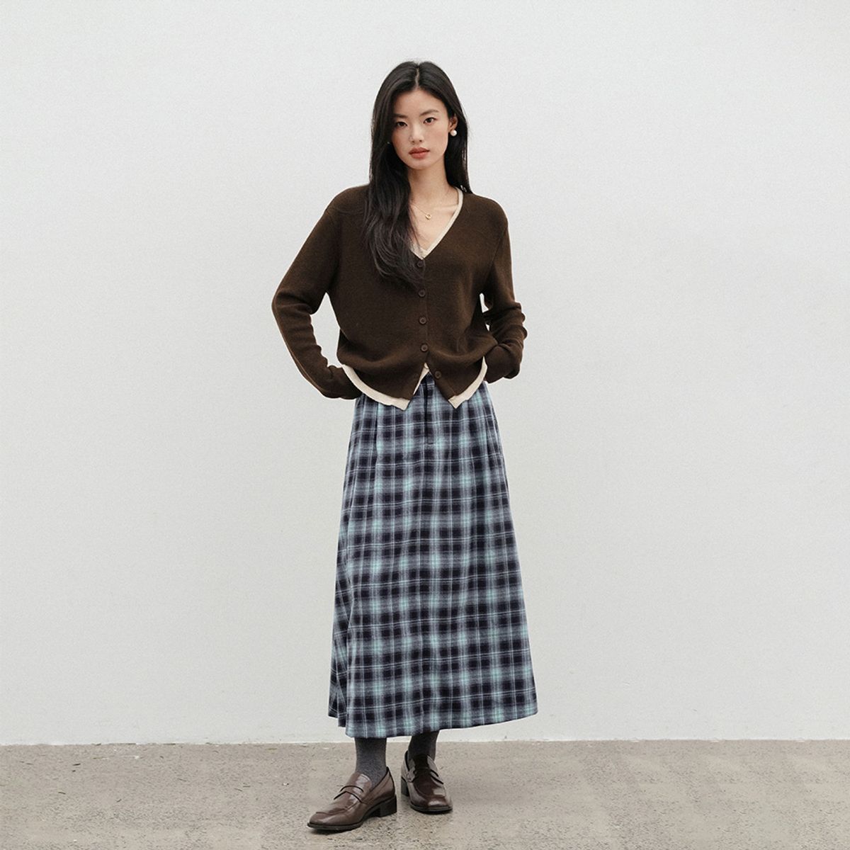 랭썬(LANGSON) LS_Check long A-line skirt