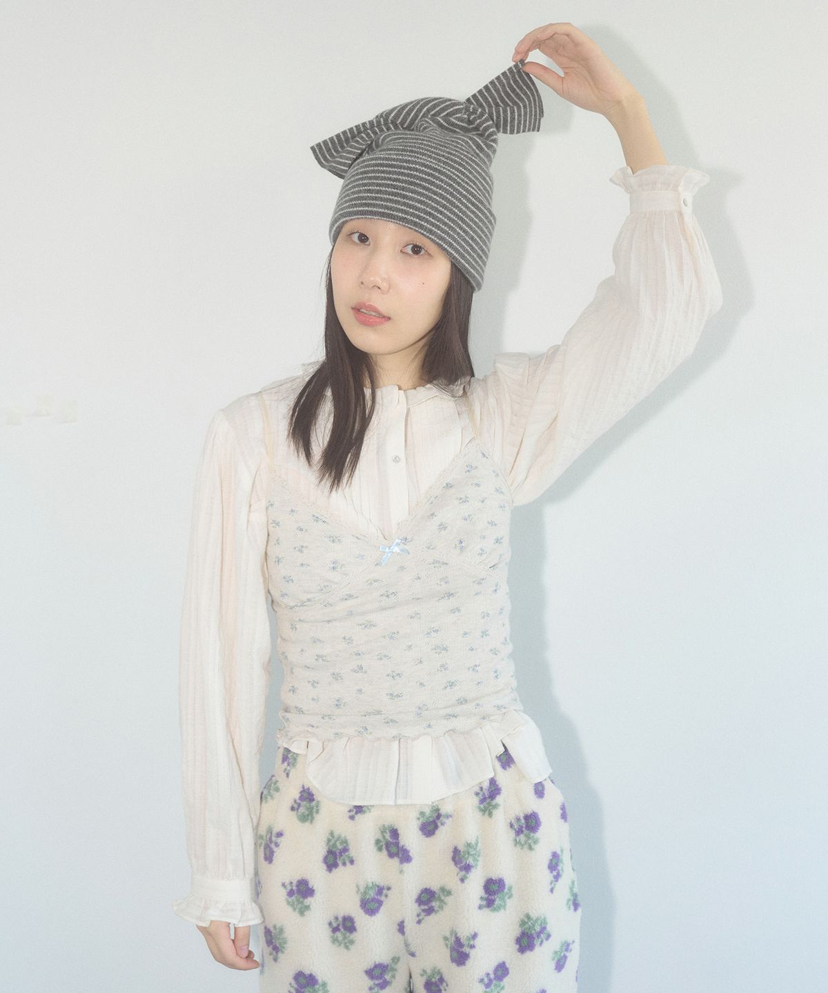 펀프롬펀(FUNFROMFUN) KNOTTED BEANIE, GREY+IVORY