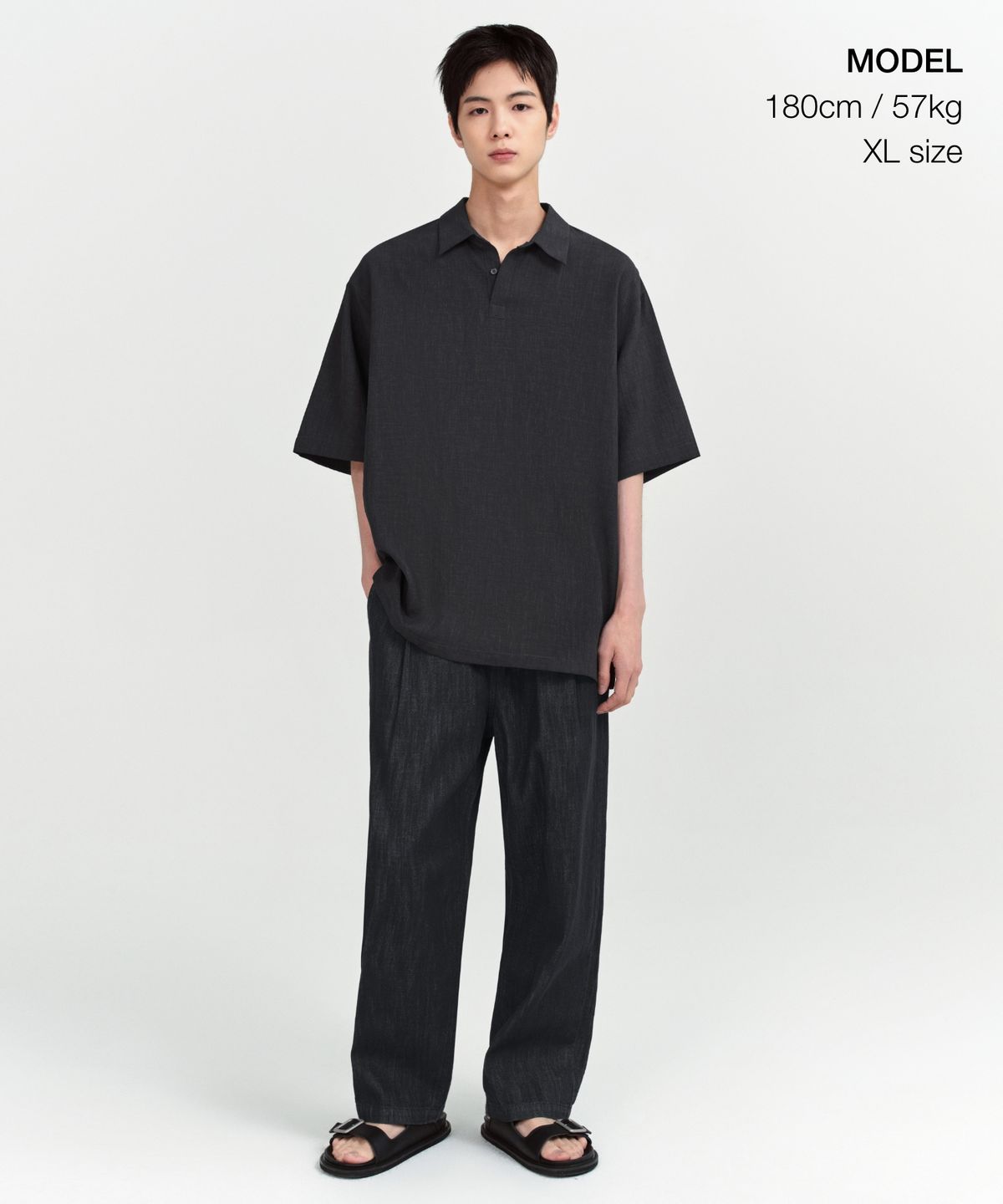 무신사 스탠다드(MUSINSA STANDARD) 릴렉스드 린넨 라이크 튜닉 반소매 셔츠 [다크 그레이]