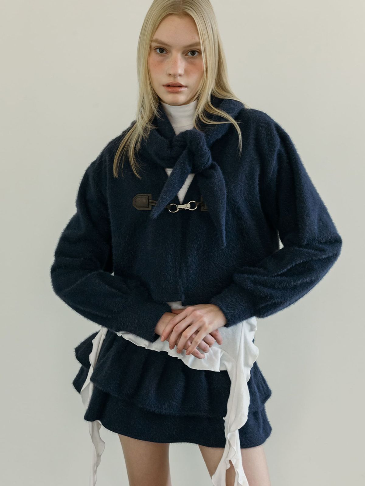 모이페어(MOIFAIRE) BUCKLE SNOWFLAKE CARDIGAN SET / NAVY