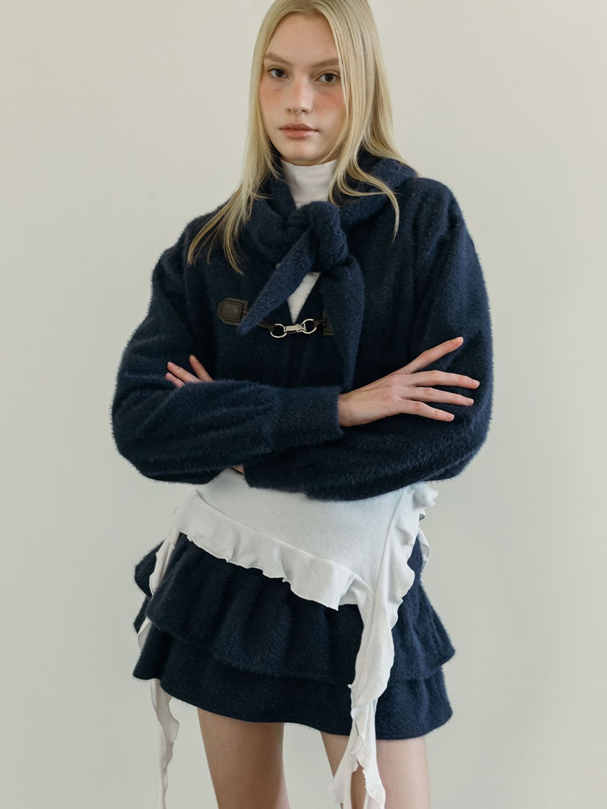 모이페어(MOIFAIRE) BUCKLE SNOWFLAKE CARDIGAN SET / NAVY