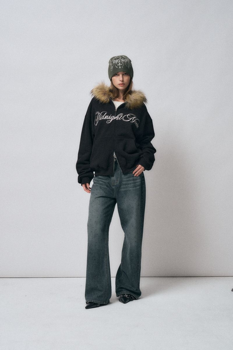 MUSINSA公式 | MIDNIGHT MOVE hair hood zip up [black]