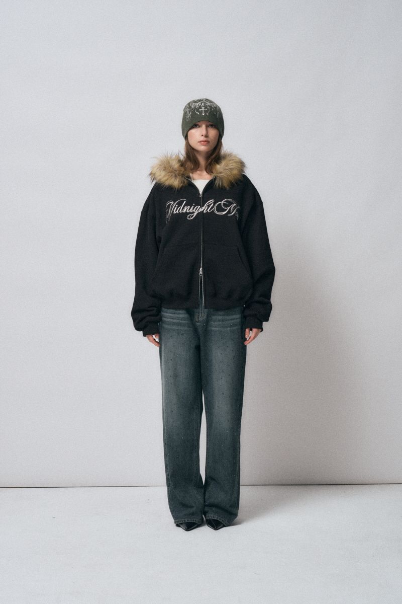 MUSINSA公式 | MIDNIGHT MOVE hair hood zip up [black]