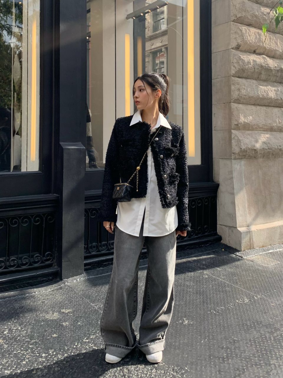 MUSINSA | KHAKIPOINT Antique Crop Tweed Jacket (black)