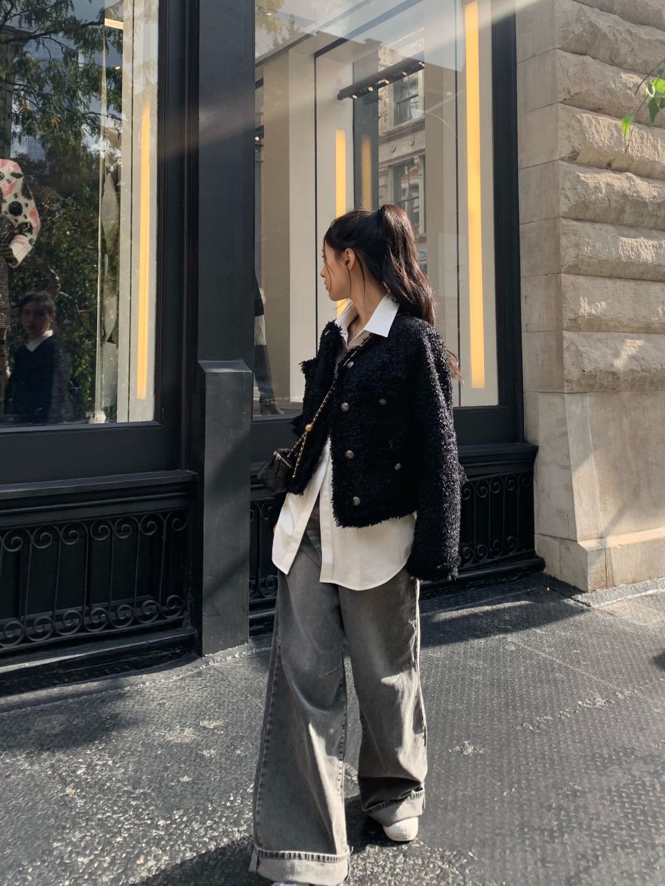 MUSINSA | KHAKIPOINT Antique Crop Tweed Jacket (black)