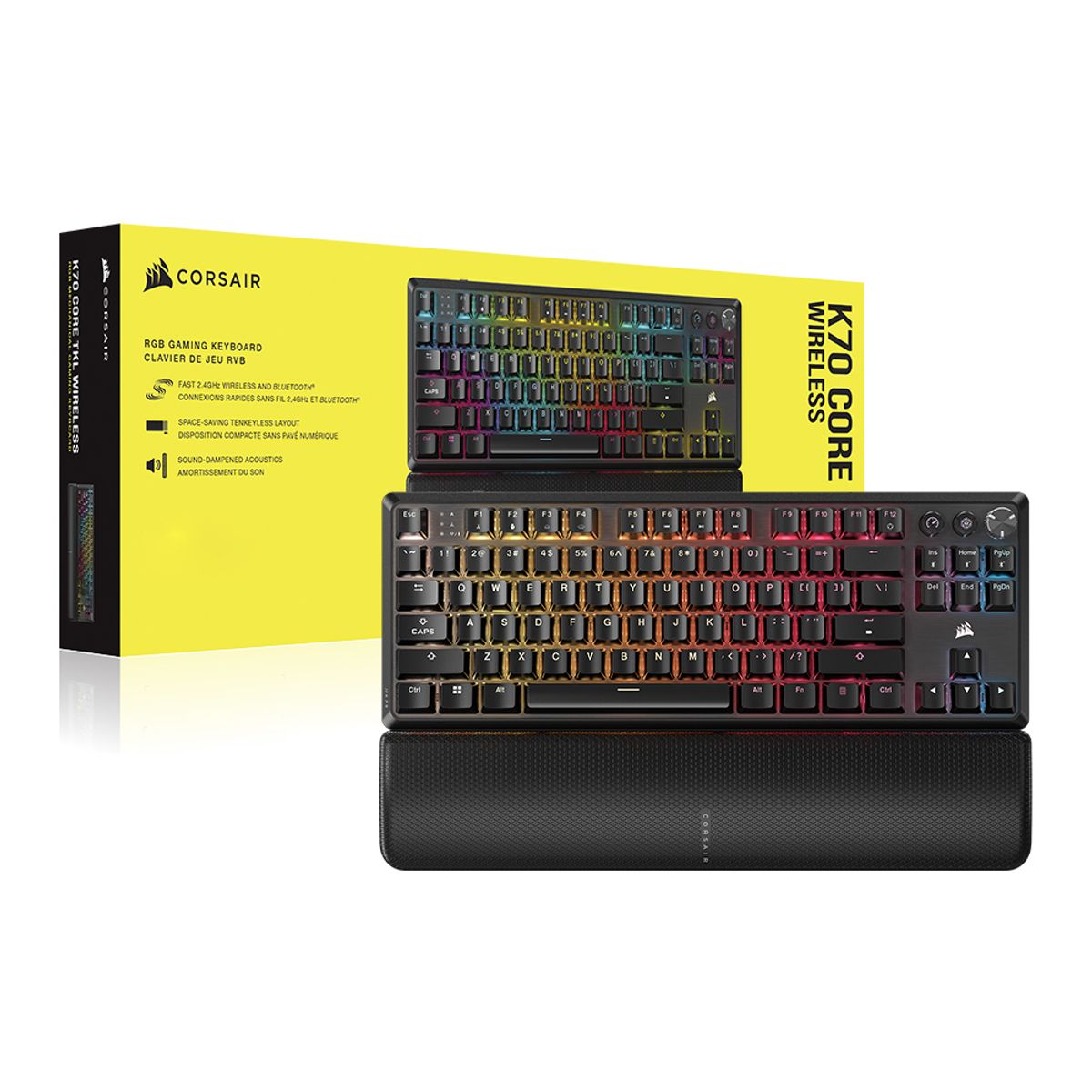 커세어(CORSAIR) K70 RGB CORE TKL 텐키리스 무선 게이밍 기계식 키보드 저소음 은축