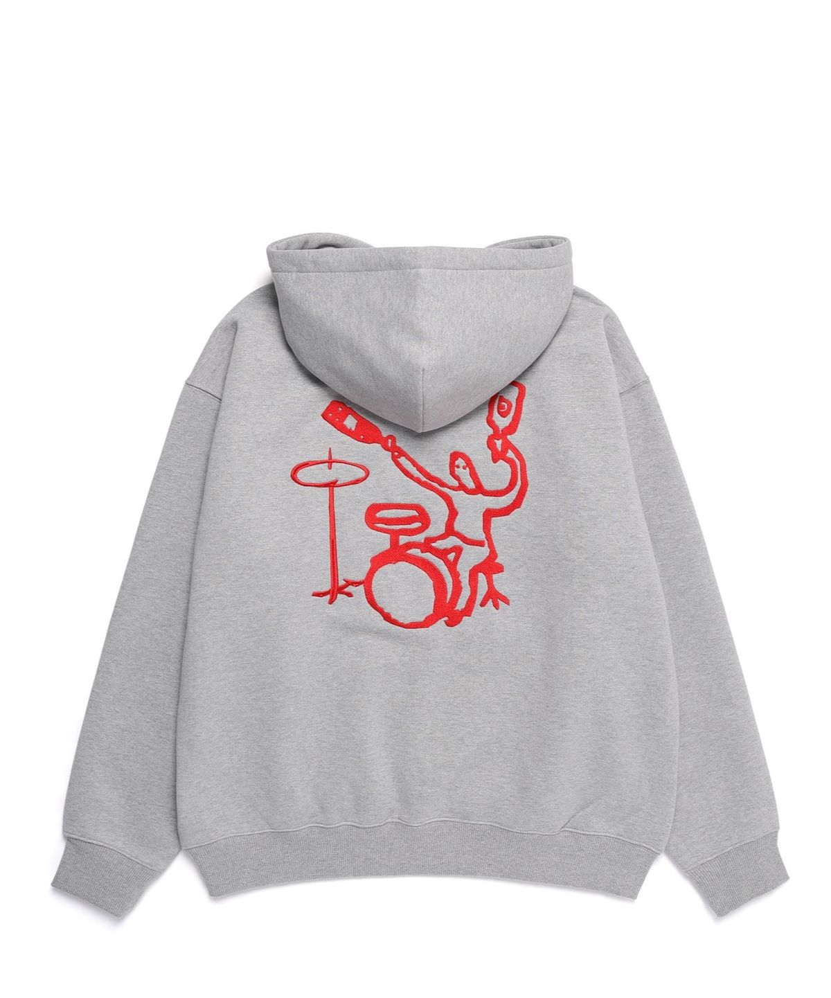 바쥬비쥬(BAJOO BIJOO) WINE ROCKS EMBROIDERY OVER-FIT HOODIE [GREY]