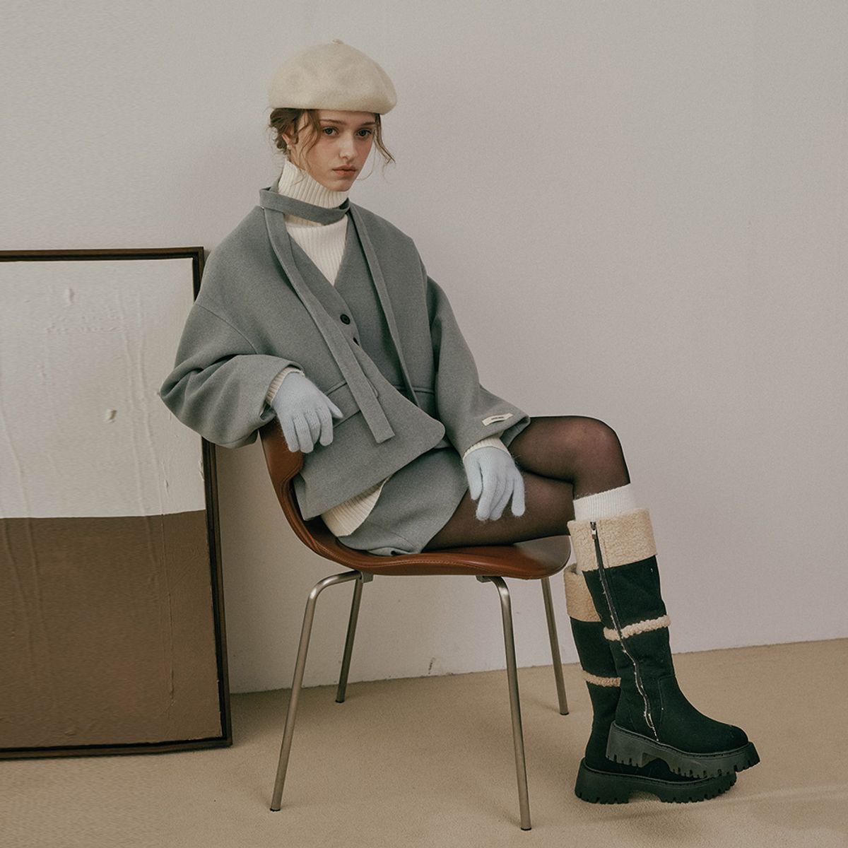 던드롭(DUNDROP) DD_V-neck jacket skirt set_BLUE