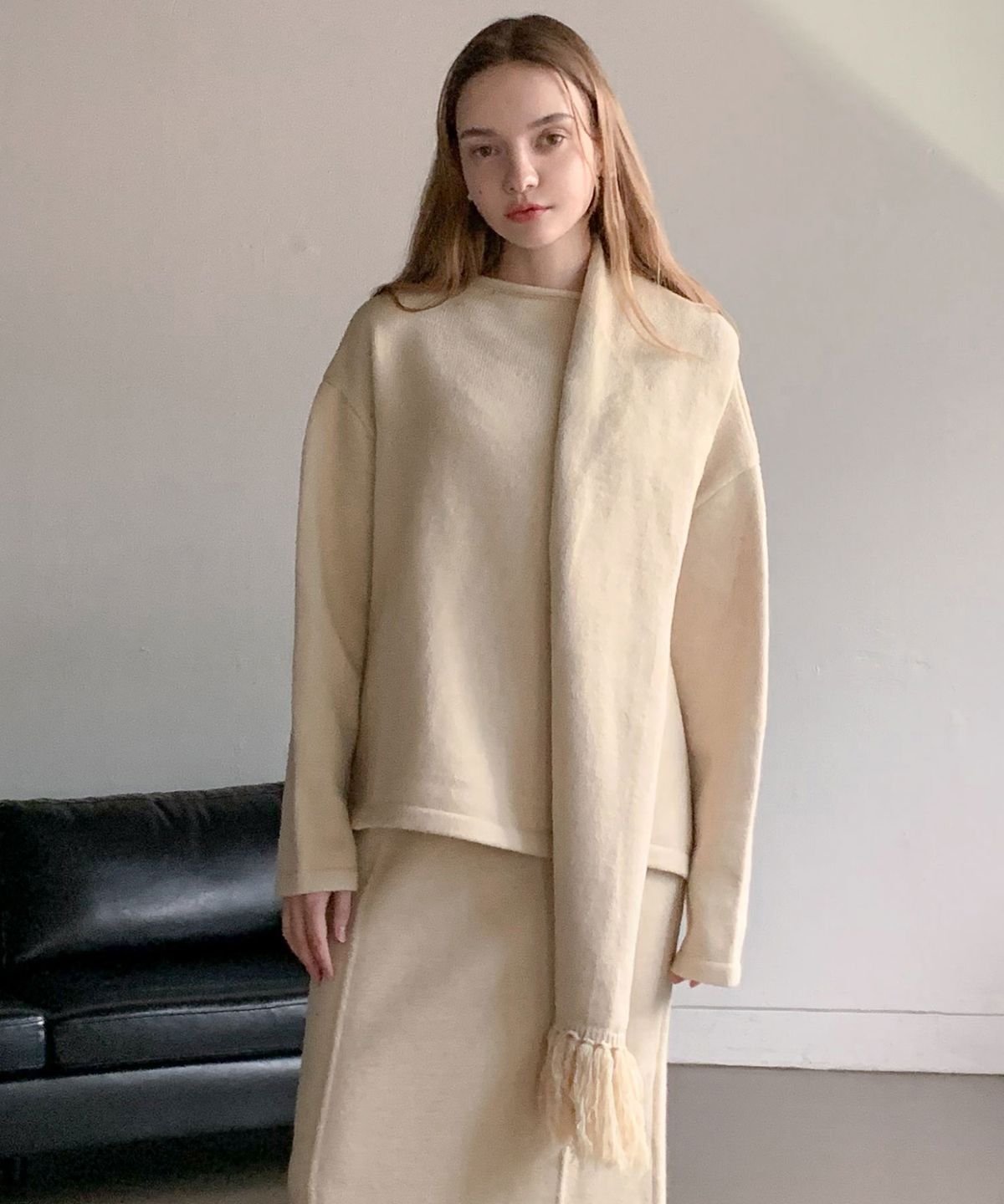 바스카라(VASCARA) [SET] Pullover Wool Knit+Slit Skirt+muffler (4colors)