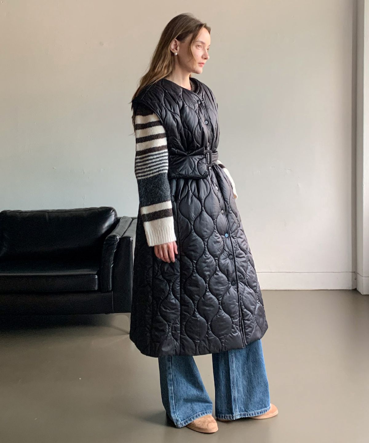 바스카라(VASCARA) Quilting Belted Pocket Long Vest (2 colors)