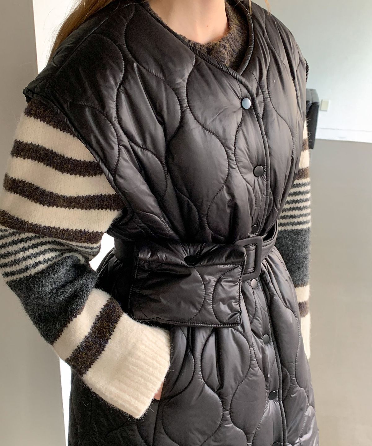 바스카라(VASCARA) Quilting Belted Pocket Long Vest (2 colors)