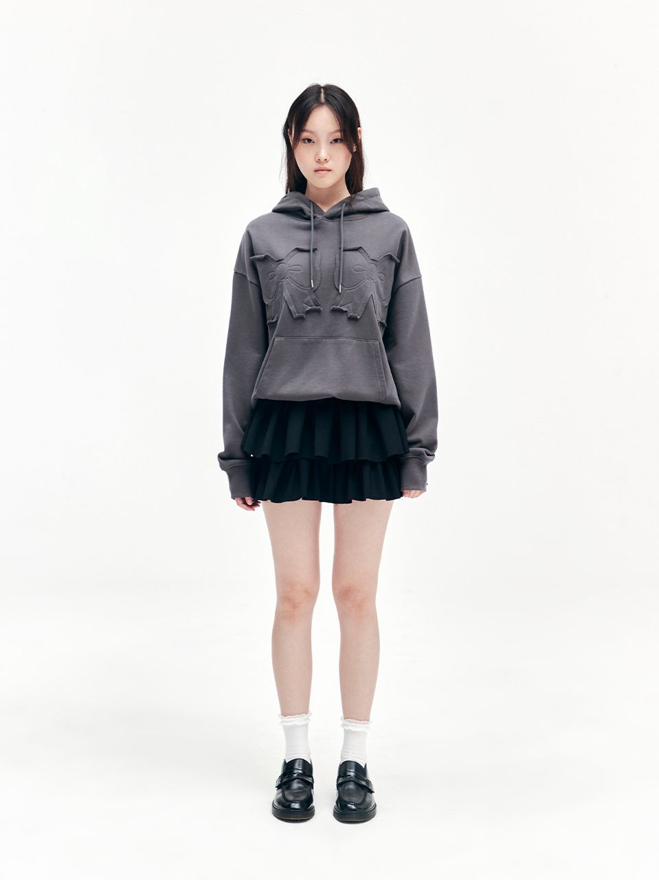 MUSINSA公式 | YOUHEE YOUHEE RIBBON HOODIE CHARCOAL