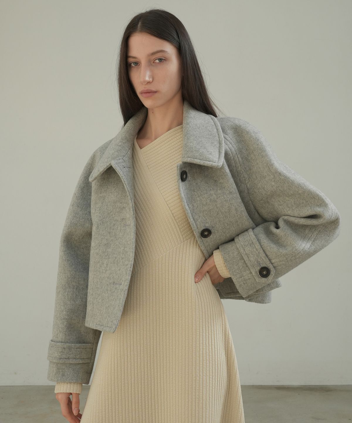 폴앤앨리스(PAUL&ALICE) RAGLAN SHORT WOOL COAT / GREY