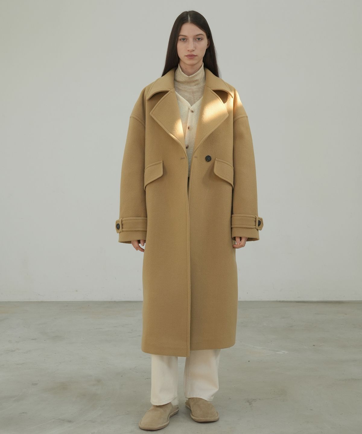 폴앤앨리스(PAUL&ALICE) BELTED OVERSIZ WOOL COAT / BEIGE