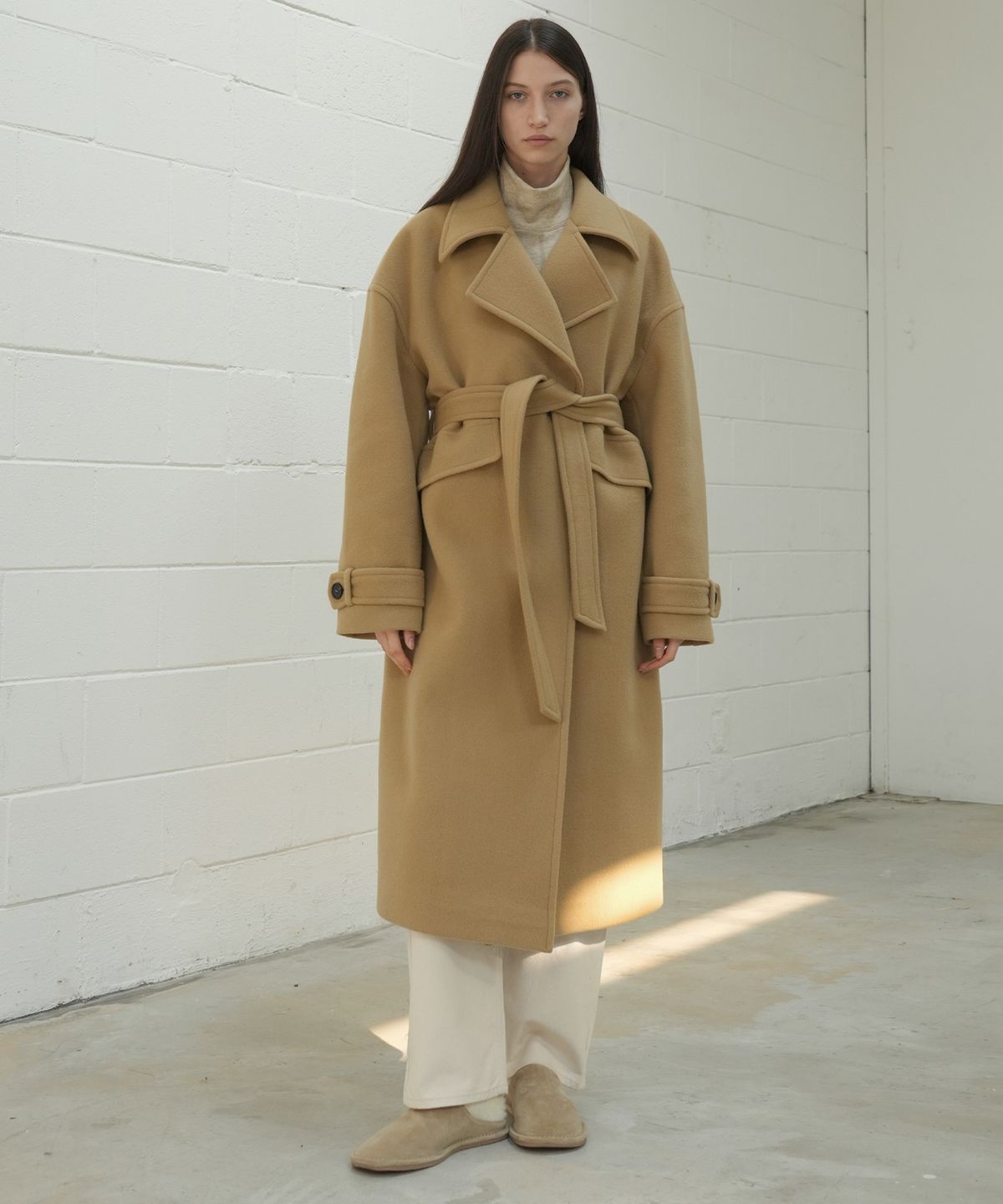 폴앤앨리스(PAUL&ALICE) BELTED OVERSIZ WOOL COAT / BEIGE