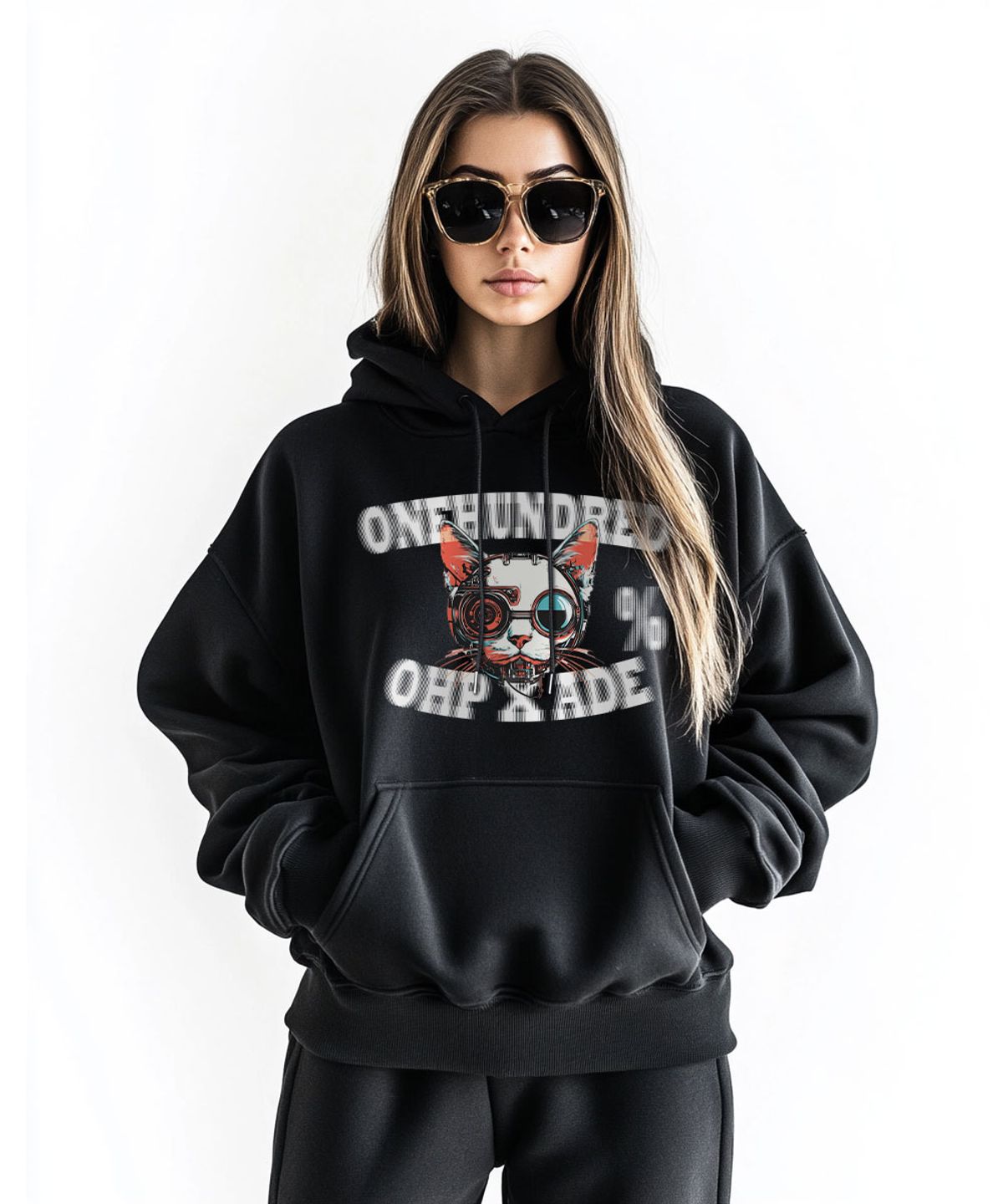 원헌드레드퍼센트(OHP) OHPxAIDAEVE 로봇캣 기모 후드
