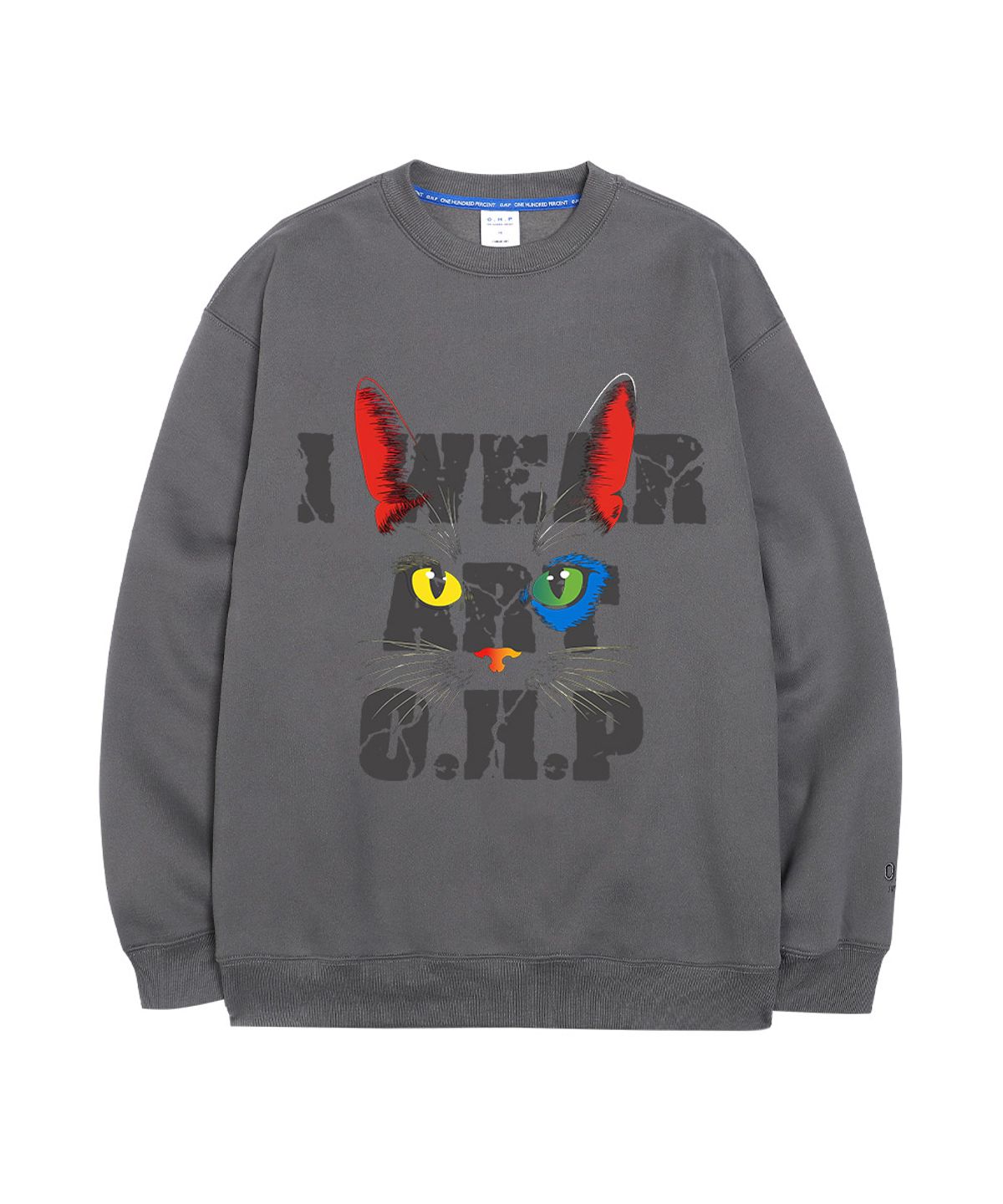 원헌드레드퍼센트(OHP) OHPxAIDAEVE 캣페이스 기모 맨투맨