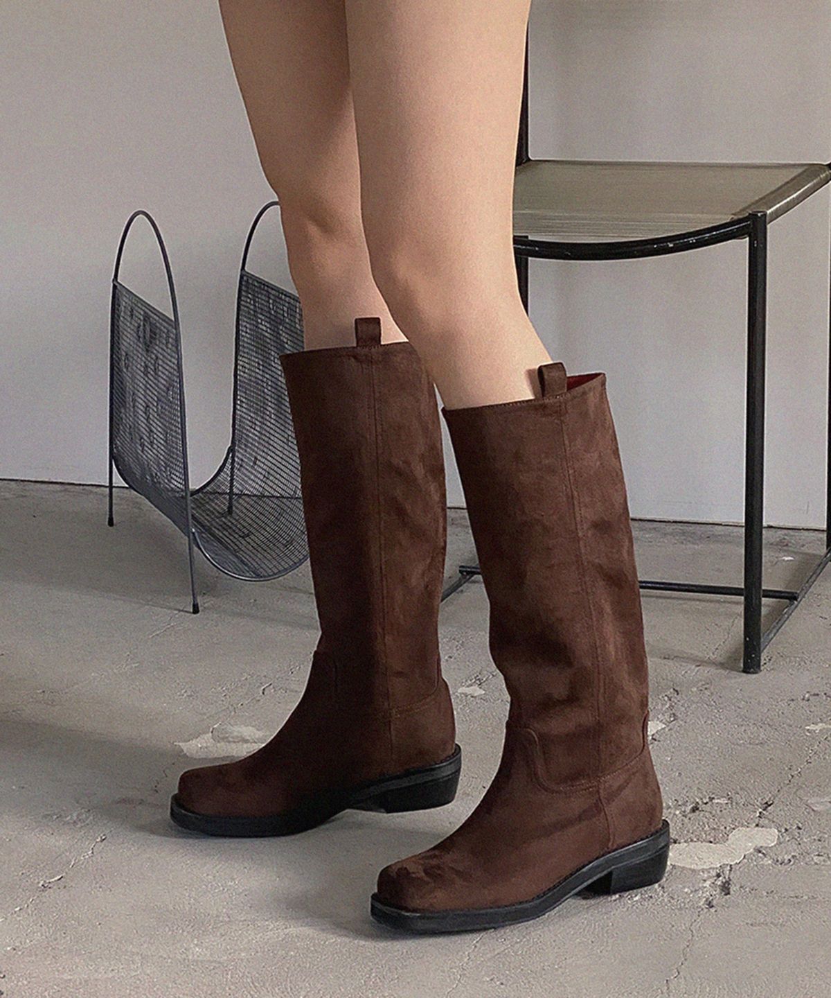 무드앤플(MOODNPLE) herius 베이직 심플 네츄럴 셔링 롱부츠  2color 4cm