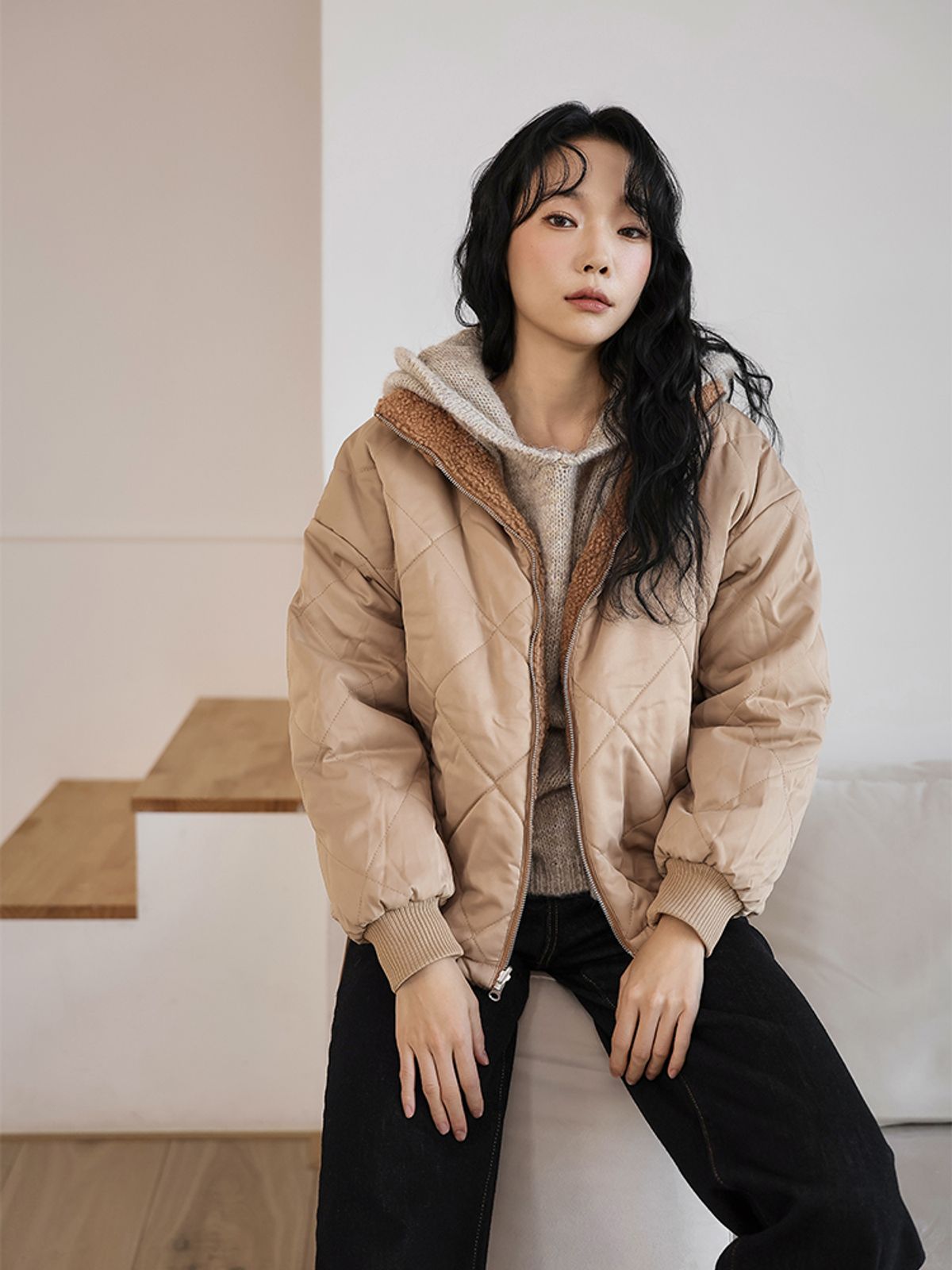 하이파이브(HYFVE) 플리스 리버시블 집업 패딩 점퍼