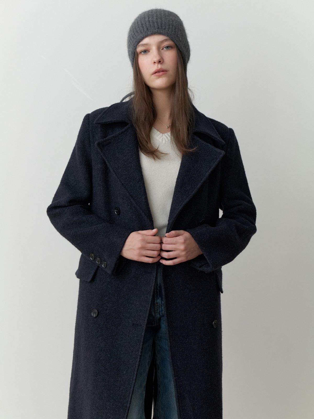 리엘(RE L) Note double wool coat (navy)