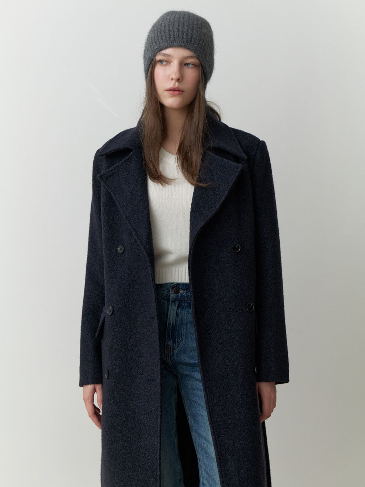 리엘(RE L) Note double wool coat (navy)