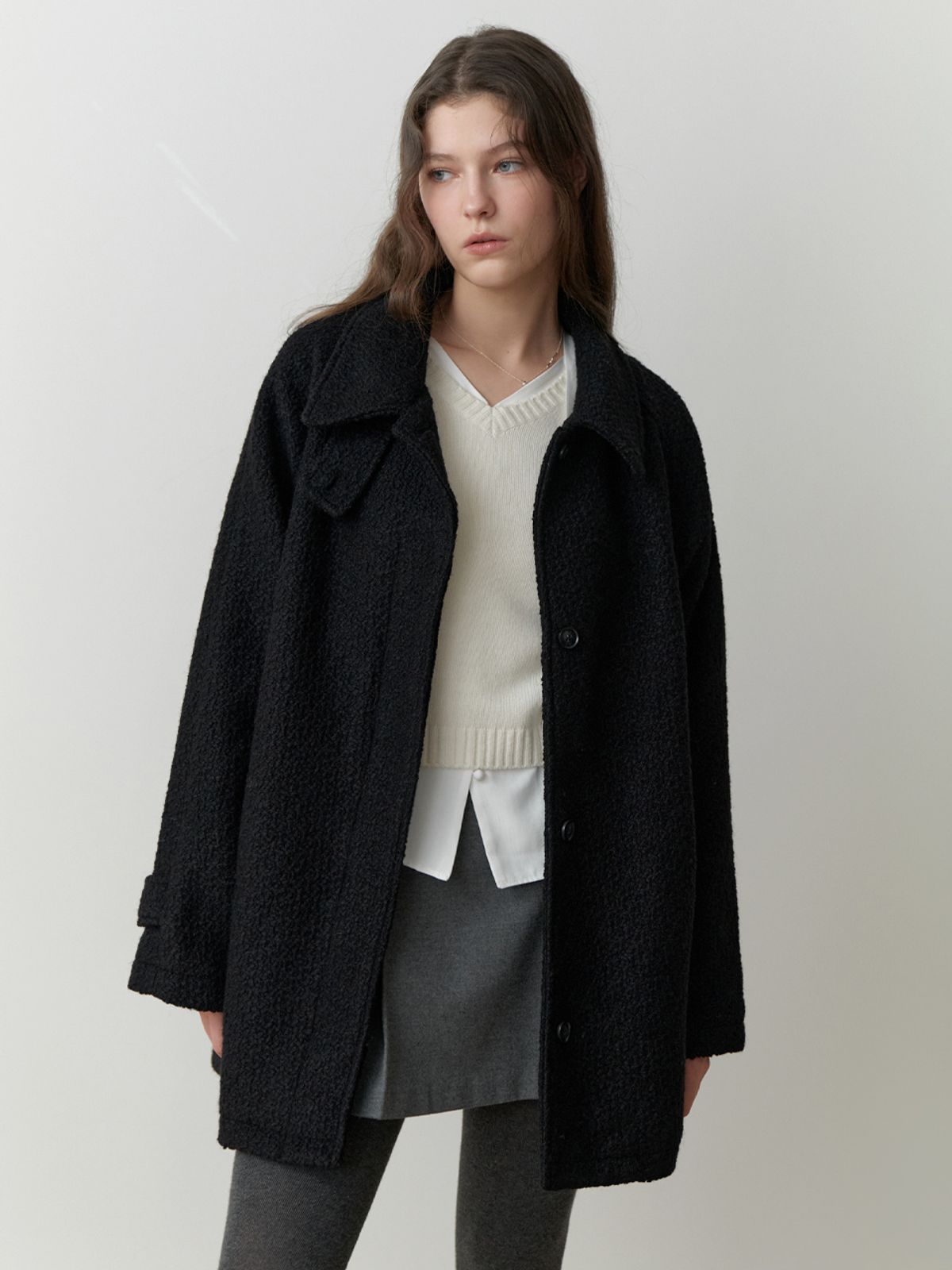 리엘(RE L) Ounce half wool coat (black)