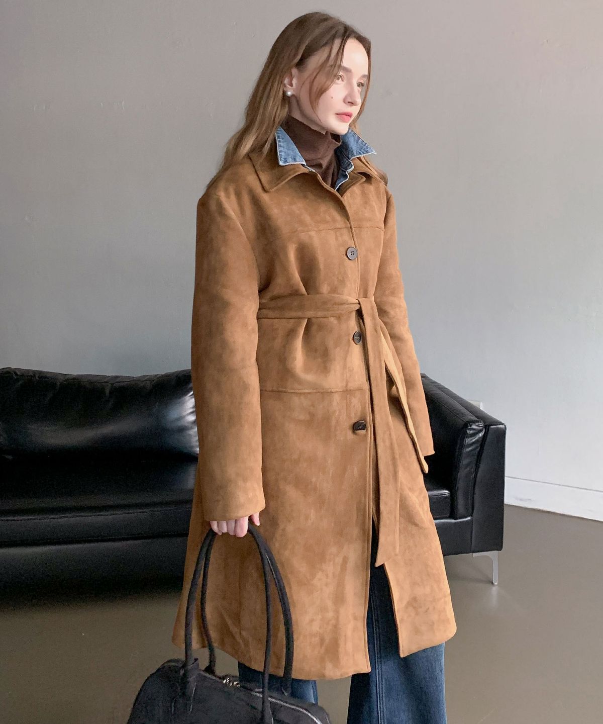 바스카라(VASCARA) [Quilted lining] Mew Suede Single Long Coat (2colors)