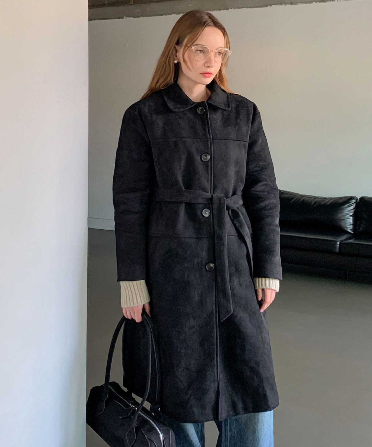 바스카라(VASCARA) [Quilted lining] Mew Suede Single Long Coat (2colors)