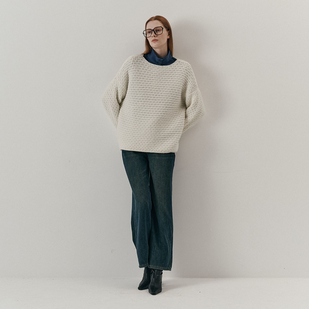 웬스데이딜라잇(WEDNESDAY DELIGHT) WD_Grid loose fitting knit top_2color
