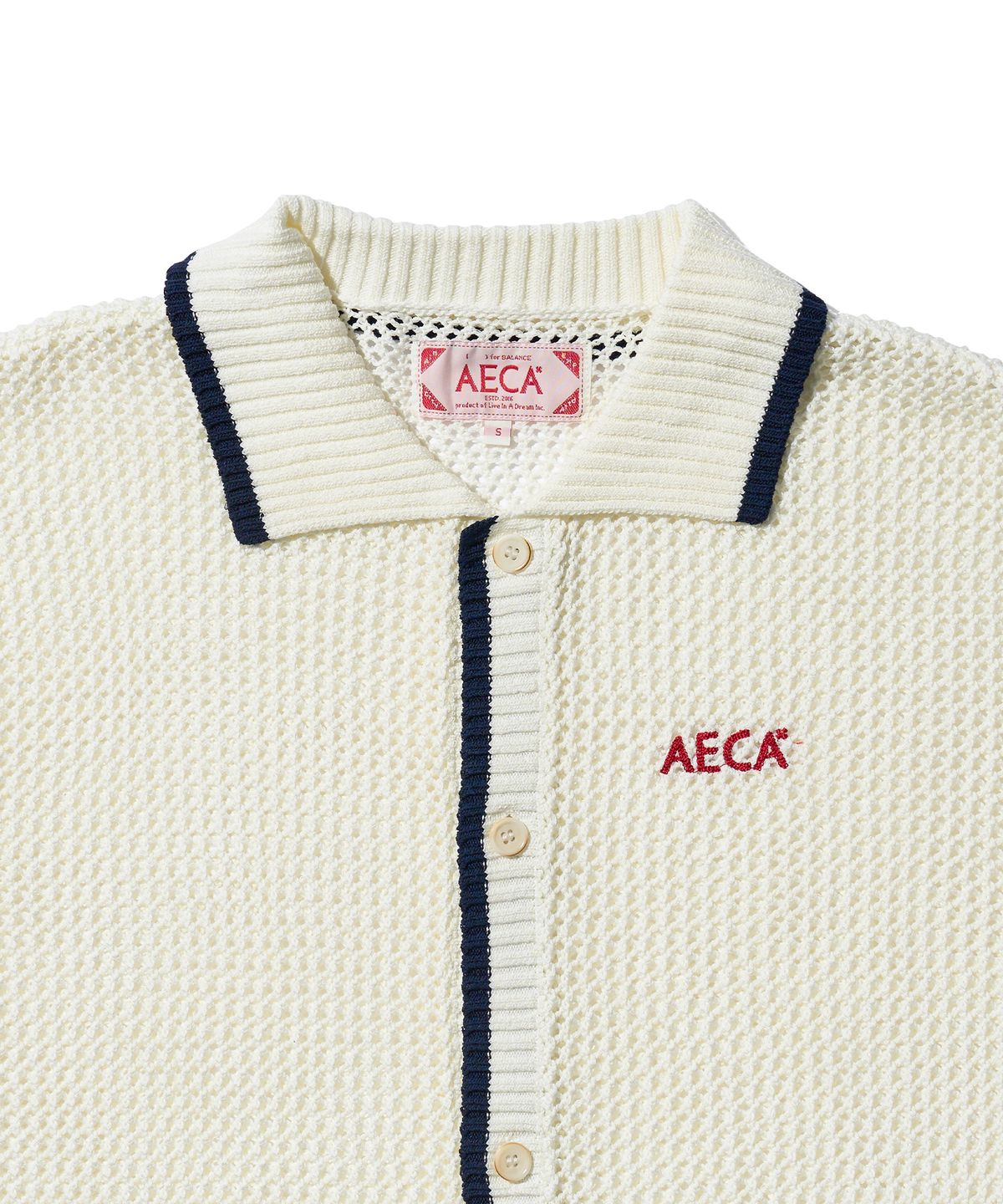 에이카화이트(AECA) CROCHET COLLAR HALF SLEEVE KNIT SHIRTS-IVORY