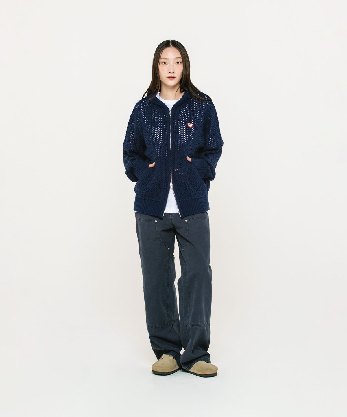 에이카화이트(AECA) AECA LOVE CROCHET ZIP UP HOODIE-NAVY