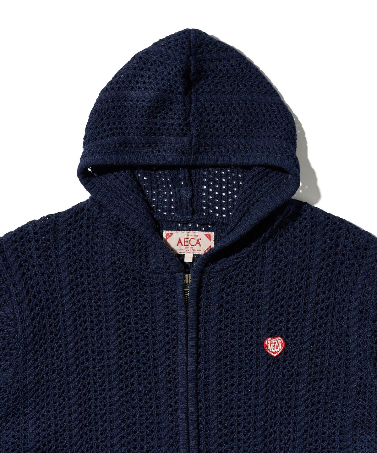 에이카화이트(AECA) AECA LOVE CROCHET ZIP UP HOODIE-NAVY