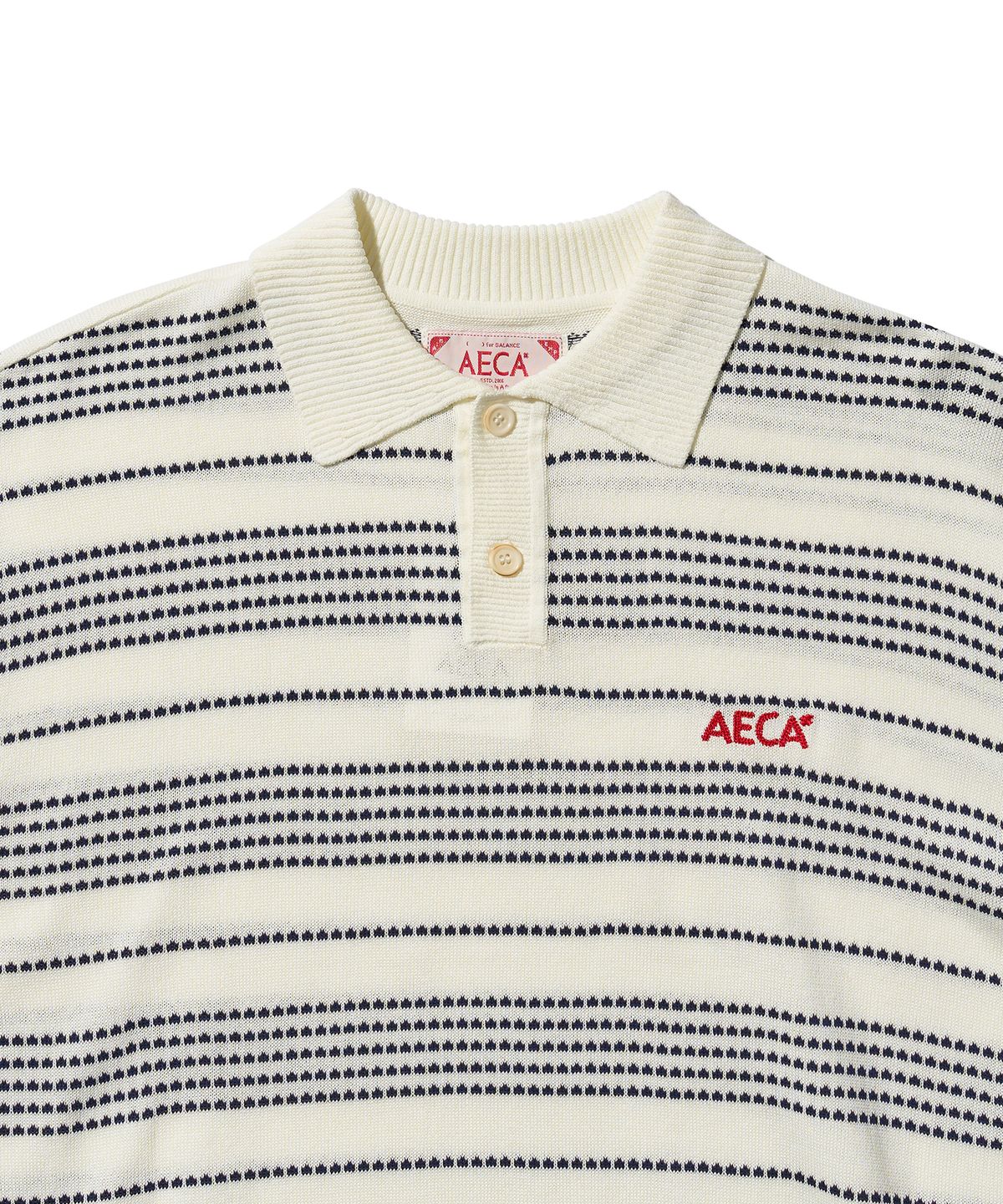 에이카화이트(AECA) STRIPE STRUCTURE COLLAR NECK HALF KNIT-WHITE/NAVY