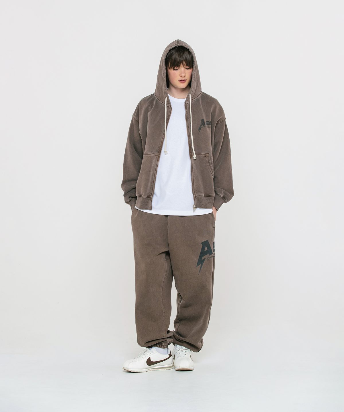 에이카화이트(AECA) AECA BOMB ZIP UP HOODIE-WASHED BROWN