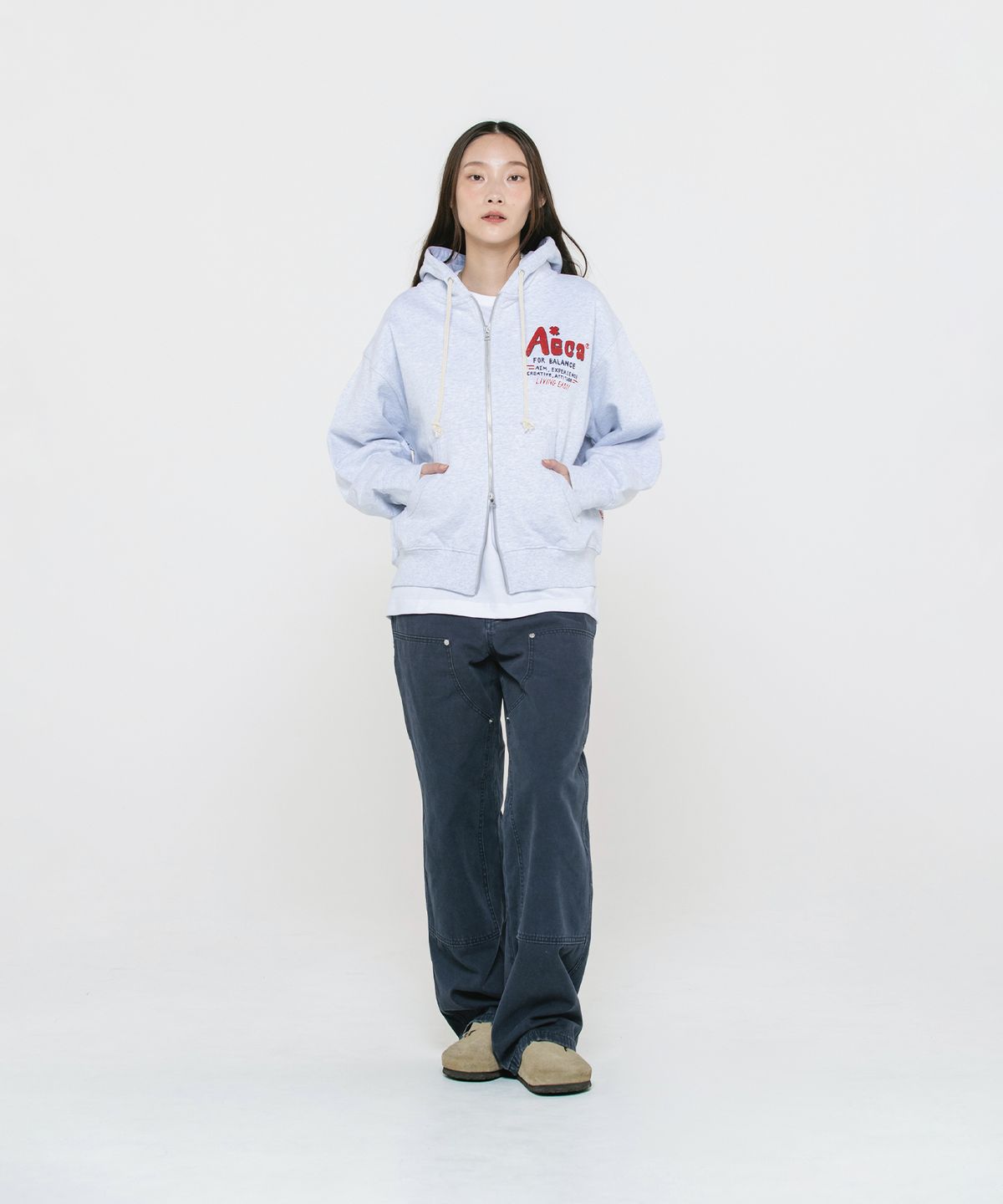 에이카화이트(AECA) CLOVER BOY SURFER ZIP UP HOODIE-LIGHT GREY