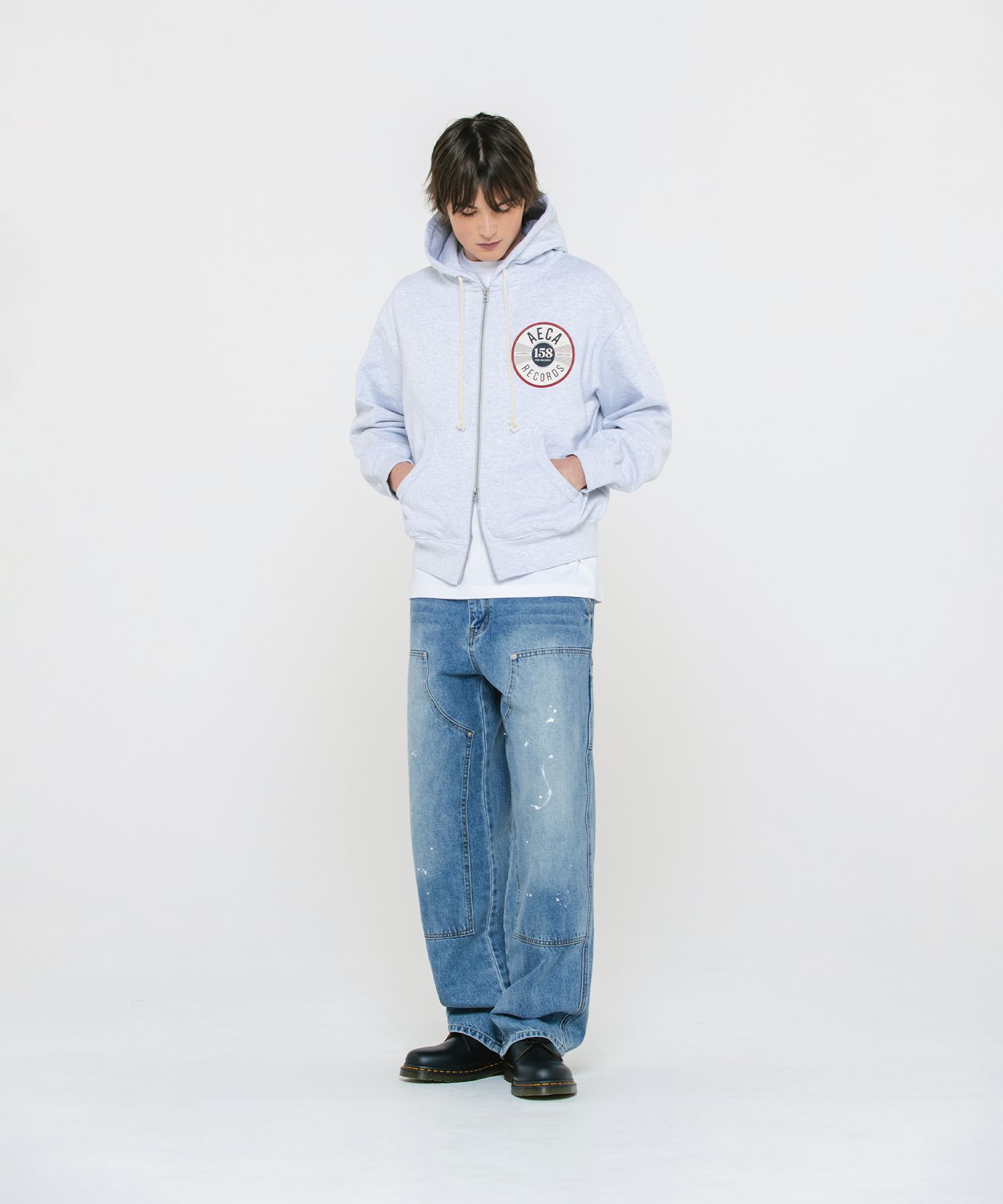 MUSINSA | AECA WHITE AECA RECORD ZIP UP HOODIE-LIGHT GREY
