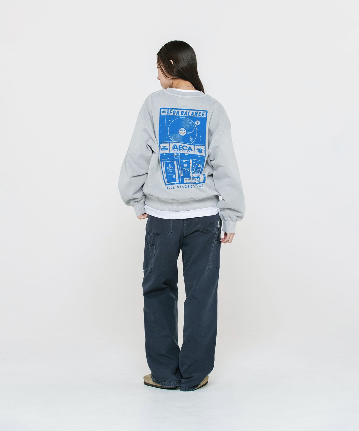 에이카화이트(AECA) AECA RECORD SHOP PHOTO SWEAT SHIRT-WASHED GREY