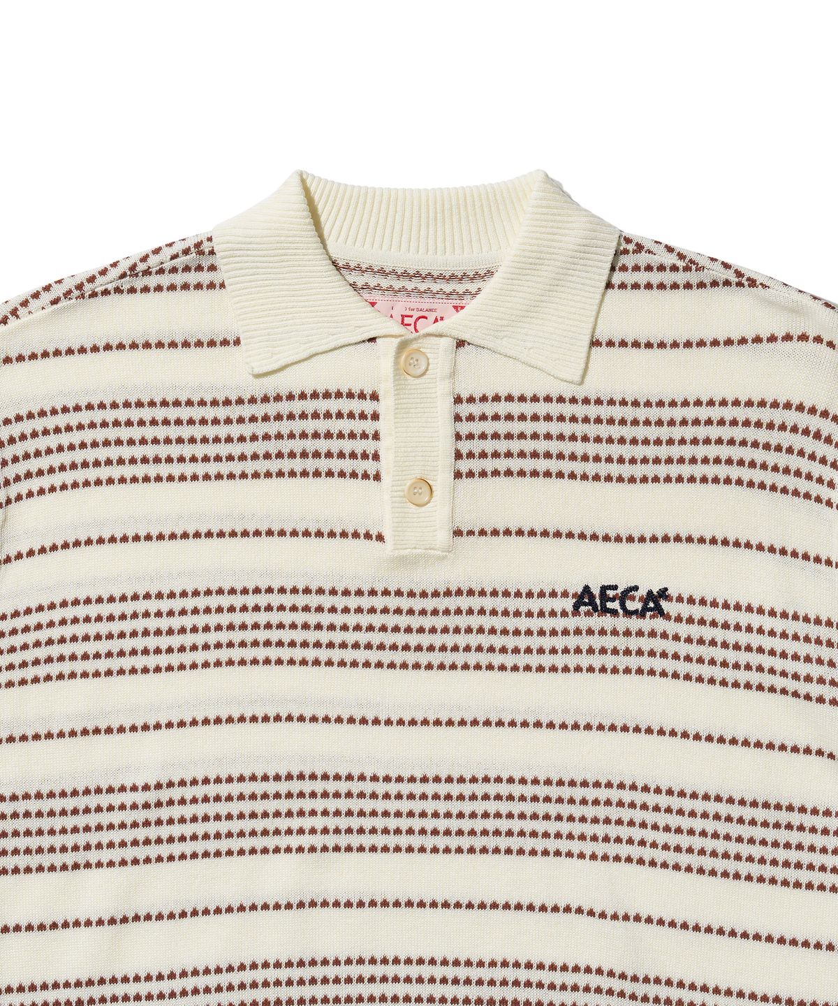 에이카화이트(AECA) STRIPE STRUCTURE COLLAR NECK HALF KNIT-WHITE/BROWN