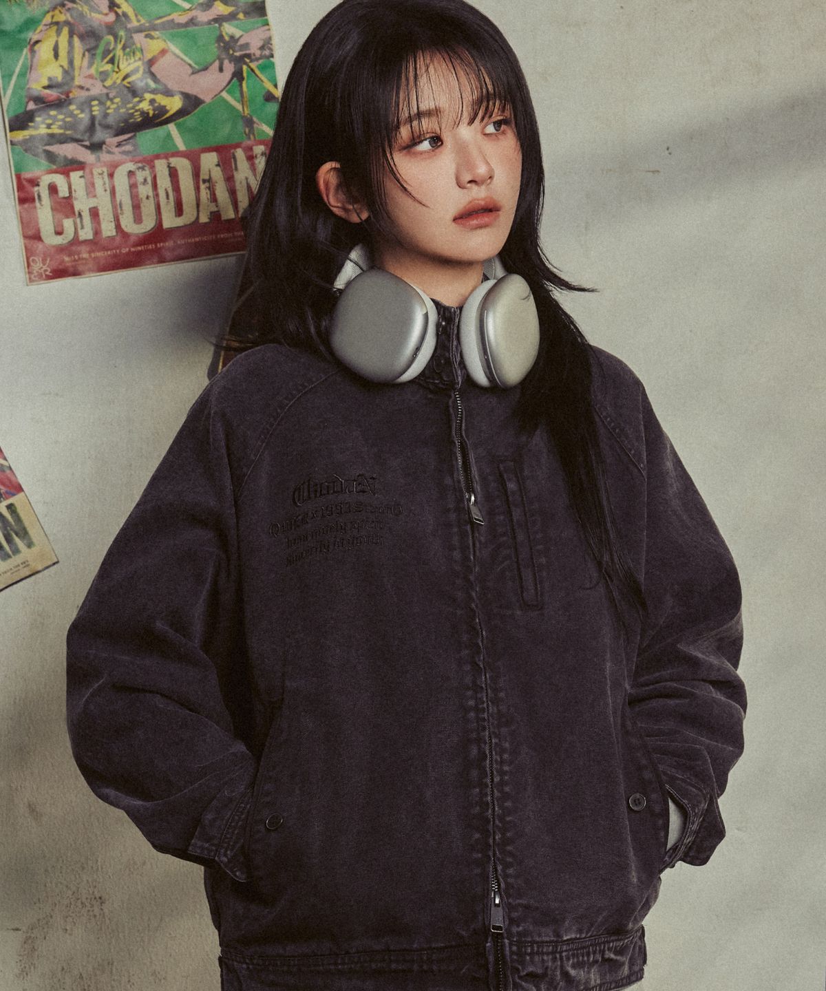 1993스튜디오(1993STUDIO) 빈티지 워싱 코튼 헤링턴 자켓_차콜